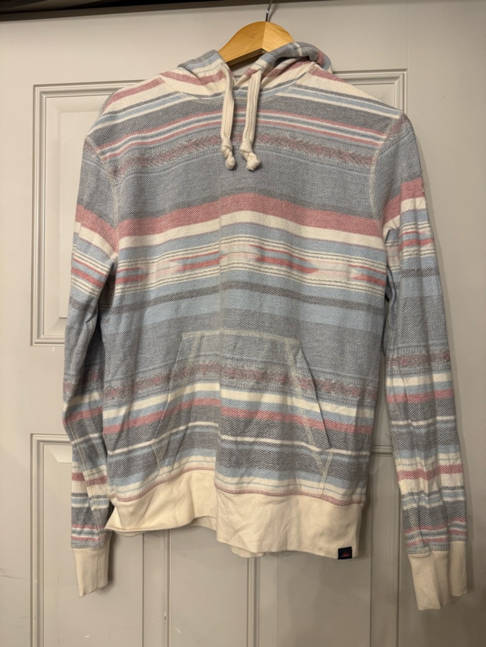 Striped Hooded Faherty Pullover Sweater - Blue, Red & Cream